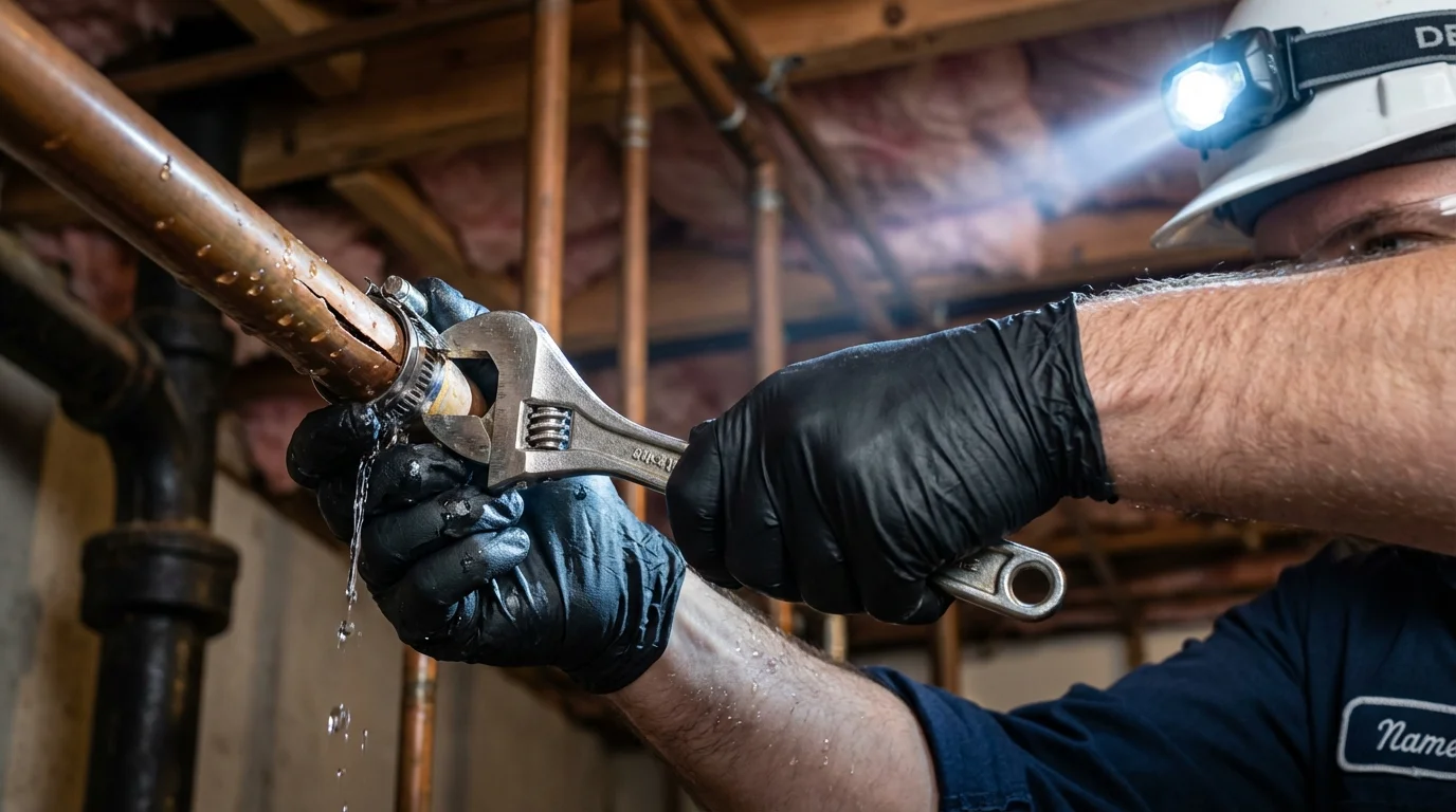 Emergency pipe clamp repair being performed by a Johns Plumbing LLC plumber in Sparkill