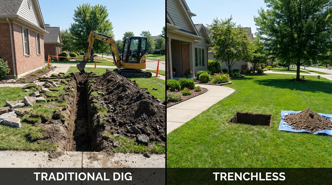 Trenchless sewer repair with minimal yard damage versus traditional excavation in Sparkill, NY